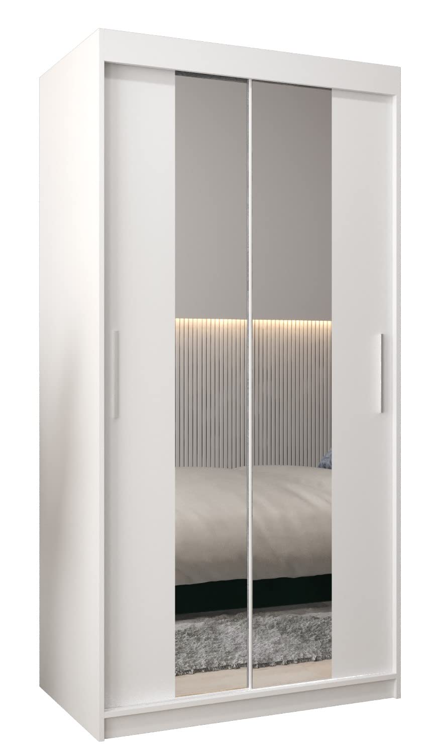 Armadio Scorrevole Moderno ABIKSMEBLE Verona 2 – 100 Cm Con Specchio E Ripiani, Color Artisan E Bianco