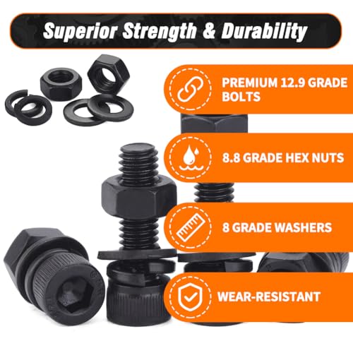 12.9 Grade M8 Screws Assortment Kit, 72pcs Bolts and Nuts Washers Set by KunTensile - Used condition - Image 4