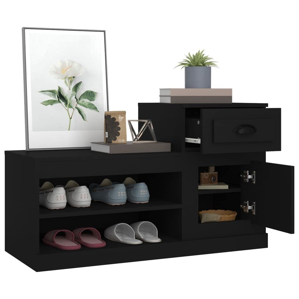 Szafka na buty, czarna, materiał drewnopochodny, 100 x 42 x 60 cm, z zamkniętym przechowywaniem i funkcją organizera, zajmuje mało miejsca, do korytarza, przedpokoju, regał na buty z drzwiami