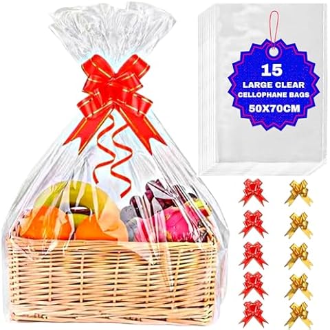 MAARA Large Cellophane Bags with Pull Bows Cover