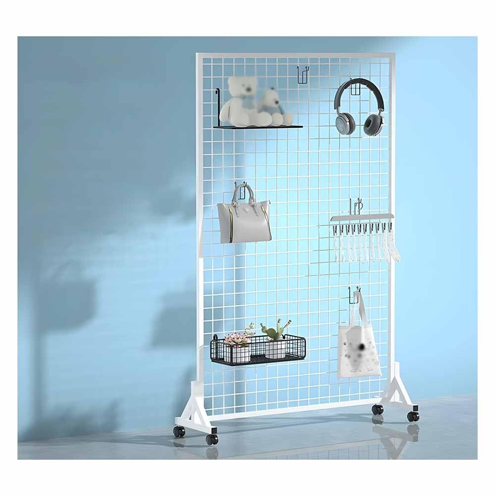 Weiße Gitterwandpaneele mit Lenkrollen – 80 x 40 x 100 cm großes Präsentationsregal für Einzelhandel, Zuhause, Messen und Büro – vielseitiger Kunst-Gitterwandständer, leicht zu bewegen