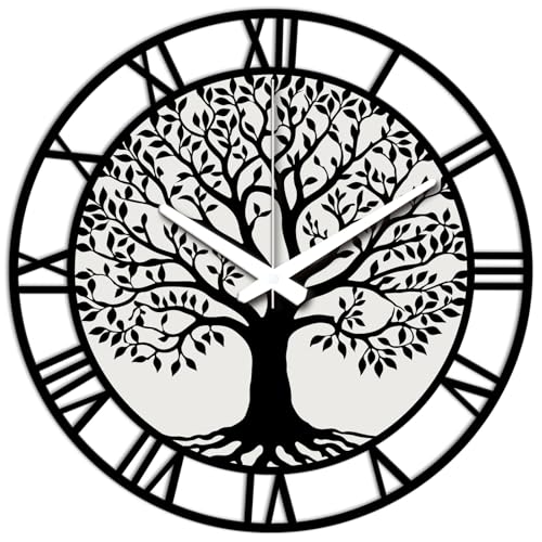 CONCHLERY Tree of Life Wall Clock Irregular Flat Printing Shape Decorative Wall Clock Non-Ticking Clock for Home Office Decoration, 13×13 inch