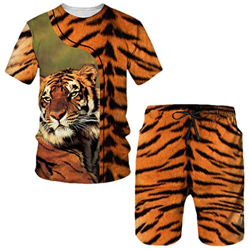 Ensemble t-shirt et short motif tigre homme style sauvage keusyoi Suit-4