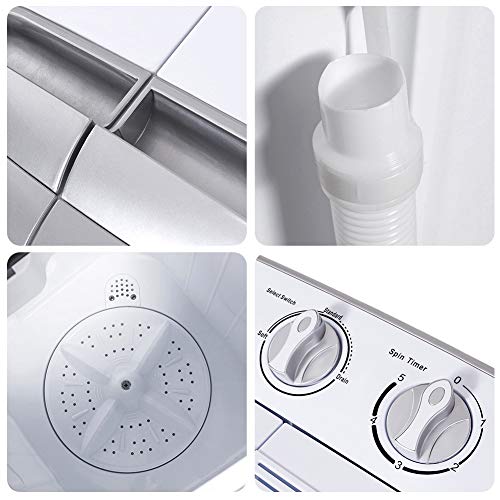 Clothes Washing Machines,Safeplus Compact Mini Twin Tub Versatile Washer Machine With 8 Lbs Washing &5 Lbs Spin Dryer Load Cappacity Gravity Drain Pump And Drain Hose For Apartment #TOP4