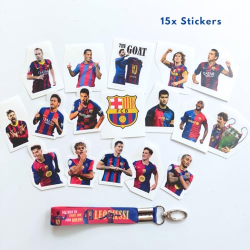 Image of TenorArts Barcelona Gift Box Merchandise for Fans - 5x7 Inches Laminated Photo Frame,2 Keychain, 1 Badge, 4 4x6 inches Sized Posters, 15+ Multi sized Players Stickers - 5 items in 1 Box (Barcelona)