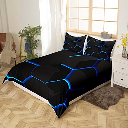 Blue Honeycomb Duvet Cover Geometric Honeycomb Comforter Cover Hexagon Bedding Set Honeycomb Bedspread Cover Simplistic Decor King Size Bedclothes Zipper - Image 3