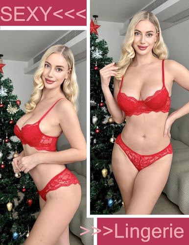 Image of Avidlove Lingerie for Women Lace Strappy Underwear V Neck Bra and Panty Sets 2 Piece Bralette Outfits