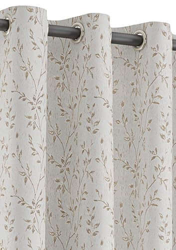 Image of Yellow Weaves 2 Pcs Jacquard Leaf Eyelet Long Door Curtain - Perfect for Home, Office, Bedroom, Living Room & Balcony - 9 Feet (Beige)