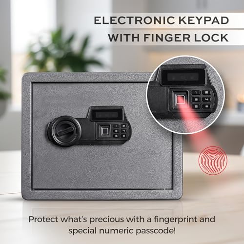 Image of LAPO Digital Safe Locker Box for Home, Safety Locker with LCD Display Electronic Keypad, Fingerprint & Keys, Tijori for Box Office, Bedroom, 2 Year Warranty (Alloy Steel, 38 Liter, Weight-10 Kg, Grey)