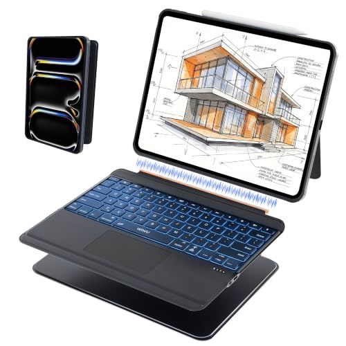WIWU iPad Pro 13 inch Case with Keyboard M4/M5 2024/2025 Magnetic Detachable 3 in 1 Case Bluetooth Keyboard Adjustable Stand 7 Colors Backlit Keys with Trackpad (BLACK iPad Pro 13(M4/M5 2024/2025))