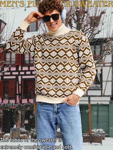 Turtleneck Sweaters for Men, Nordic Chunky Knit, Argyle Cable Vintage Pullover Sweater Tops Knitted4