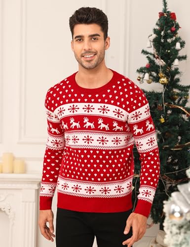 LecGee Couple Matching Christmas Sweaters Xmas Ugly Reindeer Snowflakes Knitted Pullover for Men Women2