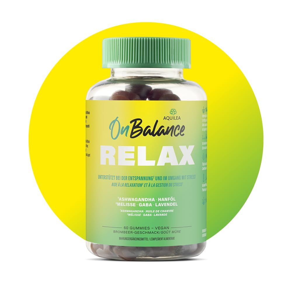 Aquilea OnBalance RELAX – vegane Gummies mit Ashwagandha und Melisse zur Unterstützung von Entspannung¹, und Umgang mit Stress² – 60 Stück