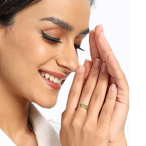 MDFUN 4 Pcs 18K Yellow Gold Plated Stainless Steel Stackable Rings Set for Women, Round Cubic Zirconia Thin Stacking Ring Simple Engagement Statement Rings Bands Set Size 5-102