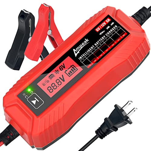 Ampeak Car Battery Charger: 6V/12V 0.8A/5A Auto Trickle Charger Maintainer with Winter Mode, Pulse Maintenance, LCD Display, ETL