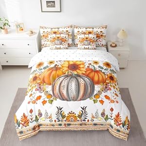 Autumn Harvest Fall Queen Comforter Set - 7 Pieces Bed in a Bag Set,Thanksgiving Pumpkin Bedding Sets Queen with Bohemian Sunflower Floral Quilted Comforter,Flat Sheet,Fitted Sheet,Pillowcases Autumn Harvest Fall Queen Comforter Set 7 Pieces Bed in a Bag SetThanksgiving Pumpkin Bedding Sets Queen with Bohemian Sunflower Floral Quilted ComforterFlat SheetFitted SheetPillowcases
