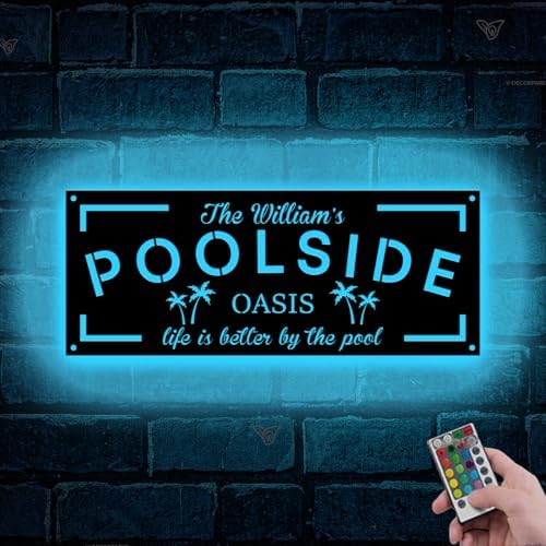 Poolside Oasis Custom Metal Sign | Backyard Pool Wall Art Metal S...