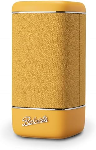 Roberts Beacon 325 - Altavoz Bluetooth portátil, Recargable, autonomía de 12 Horas, Dos radiadores de Bajos pasivos, diseño Vintage, Bluetooth, Streaming, Entrada, garantía de 2 años, Color Amarillo