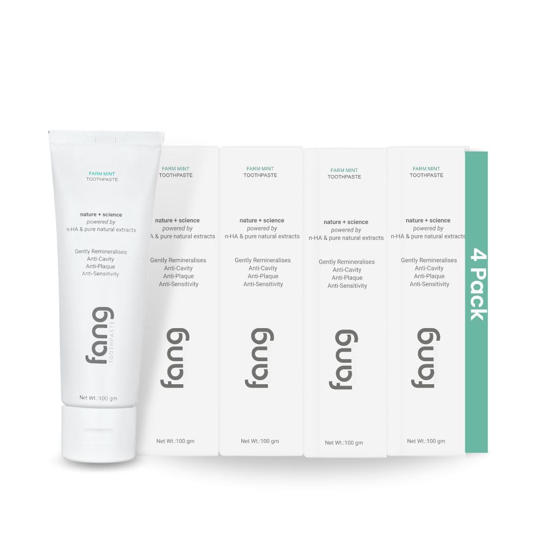 FangFarm Mint Natural Toothpaste|Fluoride Free Hydroxyapatite|Whitening|Heals Sensitive Teeth|Fights Cavities,Gum Diseases And Bad Breath|SLS & Chemical Free|Organic,Vegan|4X120G (Pack Of 4)