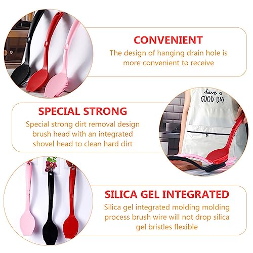 Image of OSALADI Dish Brush Silicone Pot Brush Scrub for Pans Pots Kitchen Sink Cleaning Long Handle Dish Cup Bottle Washing Scrubber Black