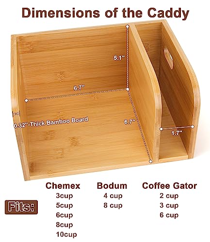 Bamboo Caddy with Lid & Heatproof Trivets Mat for Chemex CoffeeMakers - Designed for Chemex Pour - Over Glass Coffeemaker(3/5/6/8/10Cup), for Bodum Pour Over Coffee makers(4/8Cup) - Image 7