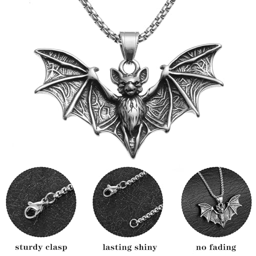 Gothic Bat Necklace, Stainless Steel Vampire Bat Pendant, Halloween Goth Necklace for Men and Women3