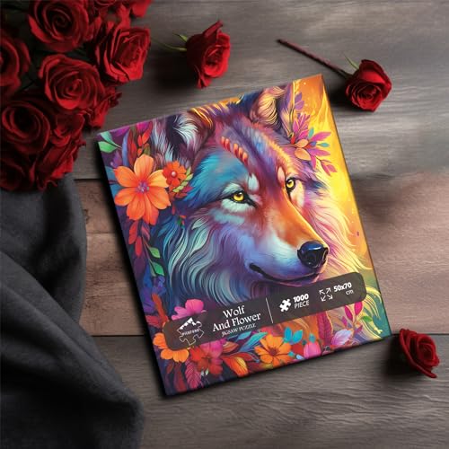 Pickforu Vintage Animal Puzzles For Adults 1000 Pieces And Up, Wolf Puzzle With Colorful Flowers For Animal Lovers, Wolf Jigsaw Puzzle As Home Decor thumb #6