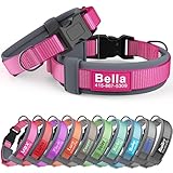 Deeply Engraved Personalized Dog Collar with Silicone Name Plate and Durable Buckle, Fully Reflective, Soft Neoprene Padded - Suitable for Small, Medium, and Large Dogs & Cats