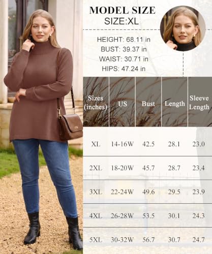 Image of CARCOS Plus Size Sweaters for Women Solid Turtleneck Sweater Long Sleeve Pullover Tops Casual Split Hem Knit Shirts