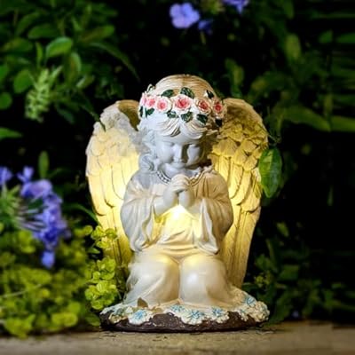 Solar Fairy Garden Decor for Outside Prayed Angel Sculptures Home Decoration, Solar Powered Angel Garden Statues for Outdoor Patio Yard Ornaments, Unique Gifts for Mom Grandma Wife