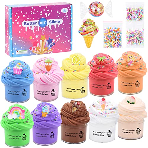 FGZU Slime Kit com 3 texturas, kit de Slime para crianças com unicórnio Axolotl acessórios, presentes para a festa de Slime para meninas e meninos