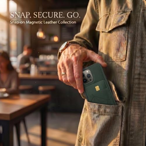 Image of amazon basics Premium Vegan Leather Back Cover with Card Holder and Integrated Mobile Stand for iPhone 12 Pro Max - Slim Shockproof Wallet Case with Geometric Stitching [Green]