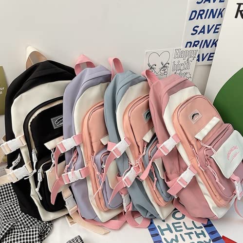 Fplace Laptop Backpack Shoulders Bag Schoolbag Travel Bag For Student Casual Cute Kawaii Y2K With Plush Bear Pendant Gift (Black) #TOP6