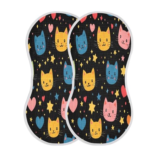 Cartoon Cats Plant Burp Cloths Cotton Baby Washcloths,Large 22x11in Burping Cloth Absorbent and Soft for Newborn Baby Boys and Girls,4 Pack2