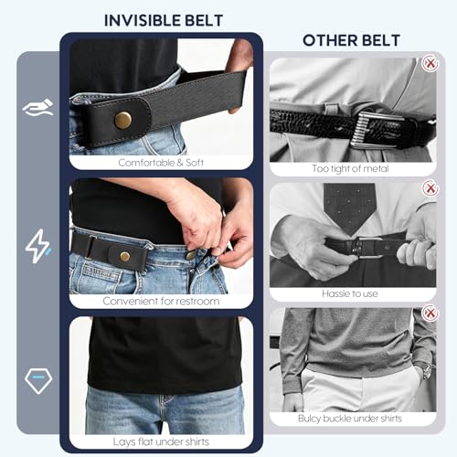 Image of No Buckle Stretch No Show Belt for Men 1.38 inches Wide, Buckless Invisible Elastic Belt for Jeans Pants by WHIPPY
