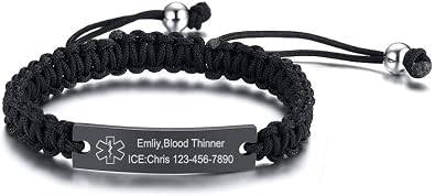 VNOX Custom Engraving Handmade Braided Rope Adjustable Medical Alert ID Bracelet Fits Adults & Kids,5.9-9 Inches