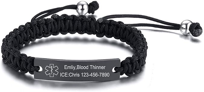 VNOX Custom Engraving Handmade Braided Rope Adjustable Medical Alert ID Bracelet Fits Adults & Kids,5.9-9 Inches