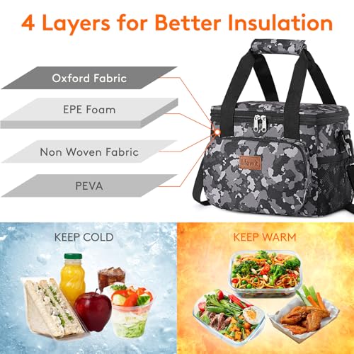 Image of Lifewit Medium Lunch Bag, Insulated Lunch Box, Soft Cooler Cooling Tote for Adult Men Women, Black Camo 12-Can (9L)