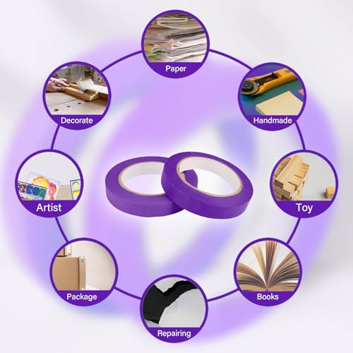 Image of 6 Rolls Fine Line Tape 1 /16, 1 /8, 1 /5, 2 /5, 1 /2, 3 /4 Inch x 55 Yard Fineline Masking Tape Painter Adhesive Automotive for DIY Car Auto Paint (Purple, Mixed Sizes)