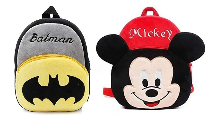 DAKSH ENTERPRISE Batman Combo Velvet Soft Plush Cartoon School Bag Combo for Kids School Nursery Picnic (1-6 Years)
