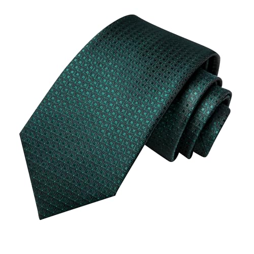 Image of Hi-Tie Mens Plaid Ties Classic Paisley Necktie with Handkerchief Cufflinks Set Business Stripe Tie,Dark Green