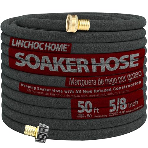 Linchoc Home 50FT 5/8' Heavy-Duty Soaker Hose for Foundation Watering & Gardens,Leak-Free Brass...