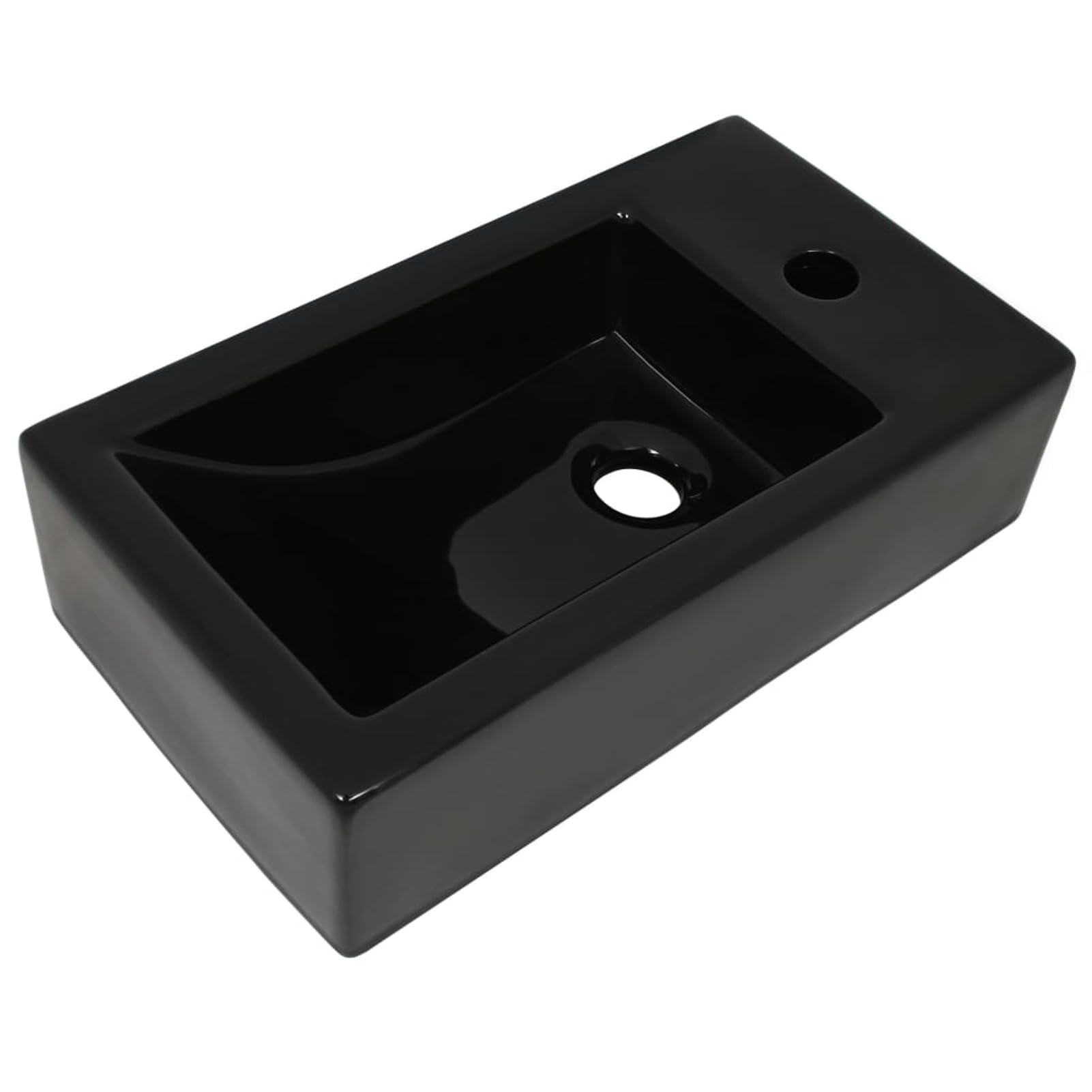 Lavabo con Agujero Grifo Rectangular cerámica 46x25,5x12 Negro, Fregadero, Lavabo Baño, Lavamanos Baño, Lavatorio Casa De Banho, Mueble Lavabo sobre Encimera
