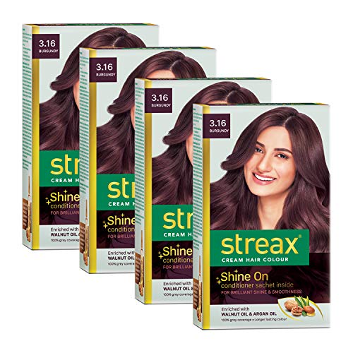 Streax Cream Hair Color for Unisex, 120ml – 3.16 Burgundy (Pack of 4)