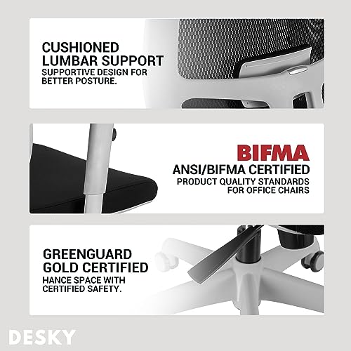 Image of Desky Luminous Ergonomic Mesh Office Chair, High Back Desk Chair with Adjustable Headrest, Lumbar Support, 3D Armrests, Tilt Recline & Swivel Base, Breathable Task Chair for Home or Office (Black)