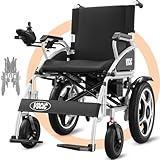 VOCIC V58 Foldable Electric Wheelchair, 26 Miles Range, Max 150KG, Outdoor Power Wheelchair with 40CM Pneumatic Tyres for All Terrains, Powerful 500W Motor, 45cm Soft Seat, 5 Year Support(White)