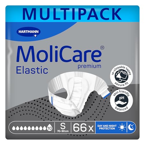 MoliCare premium Elastic Inkontinenzslips – 10 Tropfen | Hochsaugfähige Einwegwindeln für Männer und Frauen mit sehr schwerer Inkontinenz für die Nacht | Größe S | 3x22 Stück