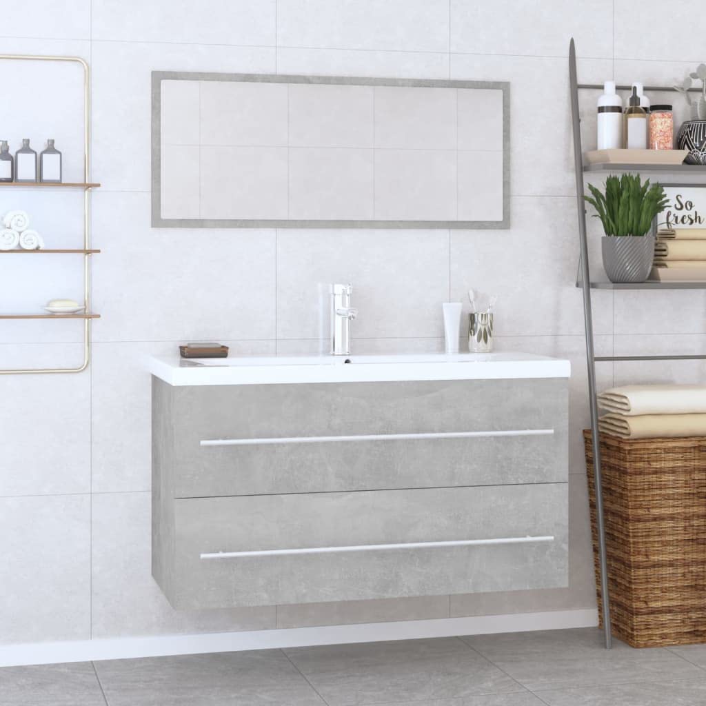 vidaXL Conjunto de Muebles de Baño 3 Piezas Espejo Lavabo Armario Mobiliario Almacenamiento Inferior Aseo Pared Cajones Estantes Gris Hormigón