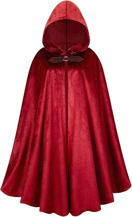 RRCBMD Mens Renaissance Medieval Hooded Cloak Victorian Steampunk Costume Cosplay-Bright Red -100CM