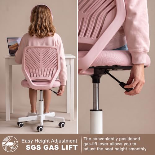 Image of DROGO Nova Ergonomic Office Chair, Armless Mesh Desk Chair with Breathable Backrest & Height Adjustable Seat, Soft Cushioned Computer Chair for Home, Study & Bedroom, 1 Year Warranty (Pink)